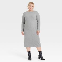 Women's Long Sleeve Knit Midi Shift Dress - A New Day™ Gray Xxl : Target Cozy Wear, Knit Shift Dress, Sweater Maxi Dress, Faith Clothing, Midi Shift Dress, Stunning Style, Long Sleeve Knit Dress, Target Clothes, Sweater Dress Midi