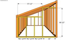 a shed with measurements for the roof and side walls, including an opening to allow storage space