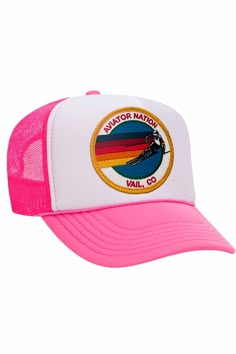 Pink Aviator Nation Hat, Preppy Trucker Hat, Aviator Nation Hat, Y2k Hats, Unrealistic Wishlist, Preppy Accessories, Cute Summer Shirts, Summer Pins, Sister Day