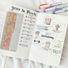 diary Bullet Journal Goals Page, Bullet Journal Yearly, Daily Bullet Journal, Year In Pixels, Goals Bullet Journal, Bullet Journal Set Up, Bullet Planner