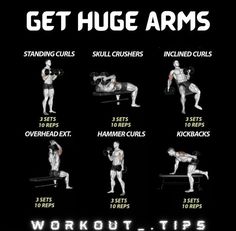 an exercise poster showing how to get huge arms