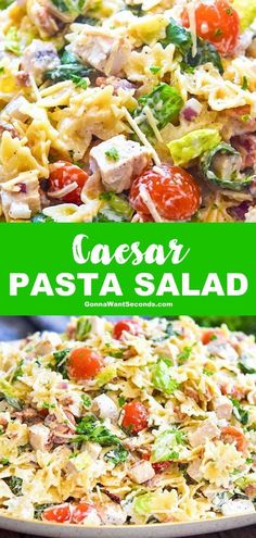 this pasta salad is loaded with fresh vegetables and meats it's ready to be eaten