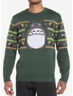 Our Universe Studio Ghibli My Neighbor Totoro Fair Isle Knit Sweater Totoro Sweater, Ghibli Green, Studio Ghibli My Neighbor Totoro, Ghibli My Neighbor Totoro, Army Green Sweater, Soot Sprites, Neighbor Totoro, Hot Sweater, Her Universe