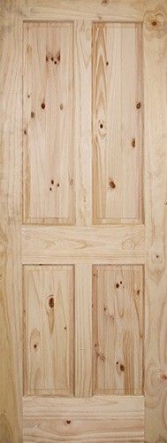 Classic 4-panel solid wood interior doors. Unfinished knotty pine is great to stain or paint. Knotty Pine Interior, Cheap Interior Doors, Pine Interior, Interior Door Knobs, Solid Wood Interior Door, Cheap Doors, Inside Doors, House Paint Interior