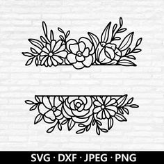 the svg dxf floral design is shown in black and white, with flowers on