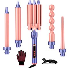 PRICES MAY VARY. [All-in-1 Curling Wand Set] Our ceramic curling iron set includes interchangeable barrels of 0.87inch triple barrel curling iron, 1inch spiral barrel (bubble curling wand), 0.75inch barrel curling wand, 0.35-0.75inch conical barrel (tapered curling wand), and 1inch barrel curling wand to help you to make different hair styles with different size wand. Along with these, the package includes 2 hair clips, heat protective glove. [Quality Material Heating] The curling wand is compos Bubble Curling Wand, Tapered Curling Wand, Hair Curler Wand, 3 Barrel Curling Iron, Wand Curling Iron, Heat Protection Spray, Hair Tool Set, Curling Wand Set, Best Curlers