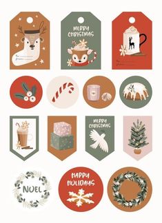 christmas tags with holiday symbols on them