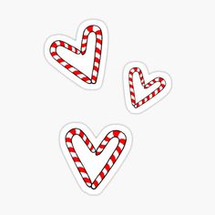 three candy canes in the shape of heart stickers on a white background illustration