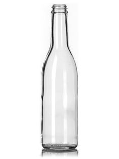 an empty glass bottle on a white background