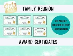 the family reunion award certificate is shown