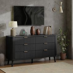 a living room scene with focus on the dresser