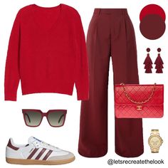 Burgundy Trousers - 10 Outfit Ideas 🐙 Here are 10 more colors that pair well with burgundy! Which is your favorite? As fall approaches it’s time to break out our sweaters. Instead of just pairing them with jeans, here’s a reminder that wide leg trousers are a more elevated option but just as comfortable! So for an elevated casual look, try pairing your sweaters with your trousers! You can still wear your sneakers with them! 😉 So save this post for style inspiration and look in your closet to... Burgundy Pants Outfit Women, Wide Jeans Outfit, Burgundy Dress Outfit, Burgundy Shoes Outfit, Faux Leather Pants Outfit