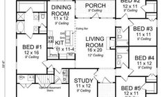 the first floor plan for a house with three bedroom and two bathroom areas on each side