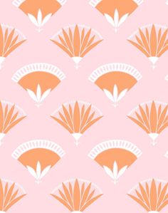 an orange and white fan pattern on a pink background