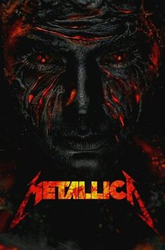 the poster for metallic's upcoming album is shown in red and black with an evil face