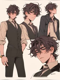 Tall Male Character Design, Sleeveless Turtleneck Drawing, Oc Hairstyles Ideas Male, Short Curly Hair Character Design, Royal Male Oc, Male Art Poses Reference, Male Oc Art Brown Hair, Young Male Character Design, Black Hair Guy Art