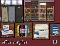 the office supplies are labeled in several different styles and sizes, including filing cabinets, file folders, phone bookcases, more