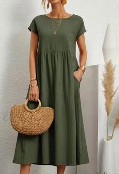 Cotton Linen Sleeveless Loose Fit Dress with Pockets Retro Midi Dress, Vintage Dresses For Sale, Robes Glamour, Elegant Summer Dresses, Solid Maxi Dress, Fresh Dress, Robes Vintage, Vintage Summer Dresses, Summer Fashion Dresses