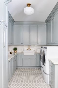 an image of a kitchen with grey cabinets and white appliances on the appliance