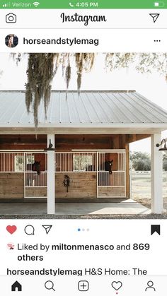 an instagram with two horses on the front porch and one in the back yard