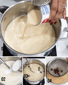 the process of making batter being poured into a saucepan