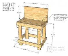 a wooden chair with measurements for the seat