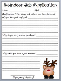 reindeer job application with the words reindeer job application