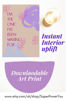 an advertisement with the words instant interior uplift in pink and purple, on a white background