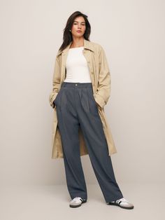 Power pants. Shop the Mason Pant, a high rise pant with a relaxed, wide leg. Mason Pant, What To Wear In Paris, Grey Outfit, French Women, High Rise Pants, Autumn Outfit, Ribbed Sweater, Who What Wear, Wide Leg Trousers