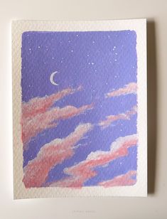 an image of a painting on paper with clouds and the moon in the sky at night