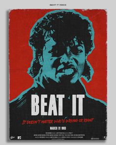 the poster for beat it, which features an image of a woman with her mouth open