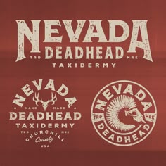 the nevada deadhead logo is shown in white on red background, and another type of emblem has been added to it