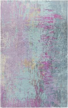 an abstract rug with pink, blue and green colors