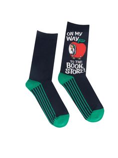 Pair of Richard Scarry: On My Way to the Bookstore literary socks. Book Socks, Richard Scarry, On My Way, Fabric Patch, Retail Therapy, Kid Tees, Printed Sweatshirts, Workout Tee, My Way