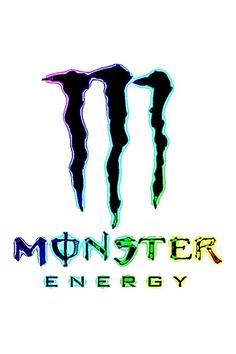 the monster energy logo is shown in multicolored letters on a white background,