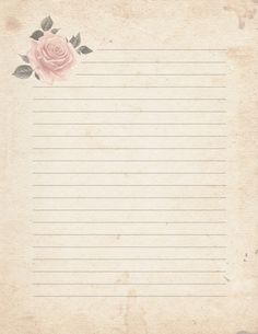 an old paper with a rose on it and some writing paper attached to the side