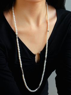 Elevate your style with the timeless beauty of our Fashion Freshwater Pearl Long Silver Necklace. This versatile and sophisticated piece features lustrous freshwater pearls delicately strung along a silver chain, creating an accessory that effortlessly exudes elegance and grace. Metal:Recycled Sterling Silver Plated On Brass Pearl:freshwater pearl 6-7mm Length:850mm Weight: 48.7g Elegant Pearl Necklace With Pendant, Elegant Long Pearl Pendant Necklace, Formal Long Pearl Necklace With Pendant, Elegant Necklace With Pearl Drop And Round Beads, Elegant Pearl Necklaces With Round Beads, Elegant Necklace With Pearl Charm And Round Beads, Elegant Pearl Necklace With Round Beads, Refined Pearl White Necklace With Pearl Drop, Luxury Long Pearl Chain Necklace