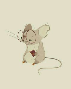 a mouse with glasses and a book in its paws