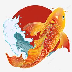 a goldfish with waves coming out of it's mouth, fish, animal, water png and psd