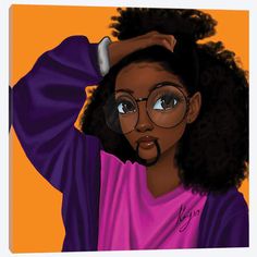 a digital painting of a woman with glasses on her head and an afro hairdo