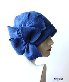 Blue cloche hat Cloche Felted Hat felt hat Cloche Hat Flapper Hat Art Hat Blue Hat Wine color hat La belle epoque Art Deco 1920s hat Art Hats blue hat cloche 1920's hat Downton Abbey hats Hats&Caps Accessories Handmade Great, very flattering cloche hat in blue color. Adapts to the head ! Special and unique ! Sophisticated and elegant ! I can make this hat in other colors and sizes. Made just for you As the base for my works I use great materials like highest quality Australian merino wool (1 Elegant Handmade Cap Hat, Elegant Handmade Cap Style Hat, Elegant Adjustable Felt Cap, Fishers Hat, Art Hats, 1920s Hats, 1920s Hat, 1920 Women, Gatsby Hat