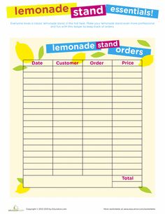 the lemonade stand order form is shown