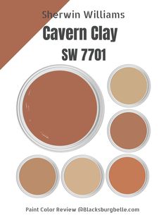 several different shades of brown and orange with text that reads sherylin williams cavern clay sw