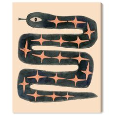 a black and orange snake with stars on it's back, against a beige background