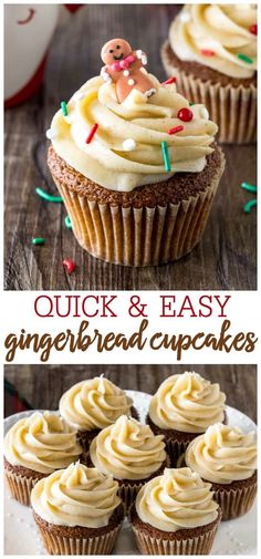 cupcakes with white frosting and gingerbread icing