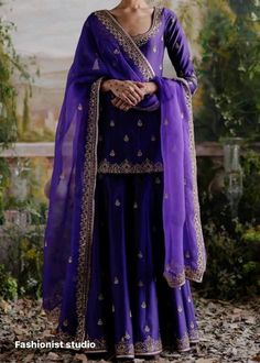 DRESS Embroidery Kurta, Purple Embroidery, Kurta Sharara Set, Kurta Sharara, Purple Suits, Aari Embroidery