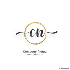 the letter cn is inscribed in a circle with a gold brush logo design template