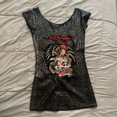 This Ed Hardy Dress Is In Perfect Condition! Black Fitted Dresses With Graphic Print, Ed Hardy Clothes, Ed Hardy Dress, Vintage Ed Hardy, Diy Jewelry Unique, Clothing Haul, Jewelry Unique, Ed Hardy, Dream Clothes