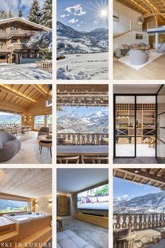 the interior and exterior of a ski lodge