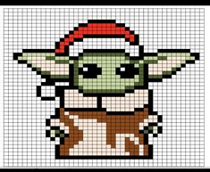 a cross stitch pattern with an image of the baby yoda in a santa hat